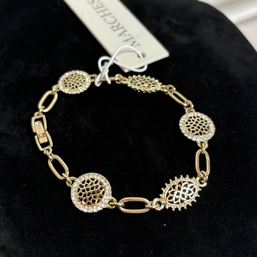 Marchesa Brushed Gold Crystal Link Bracelet